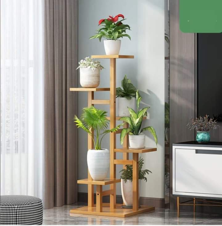 5 Tier Wooden Flower Plant Stand For Living Room, Office, Balcony