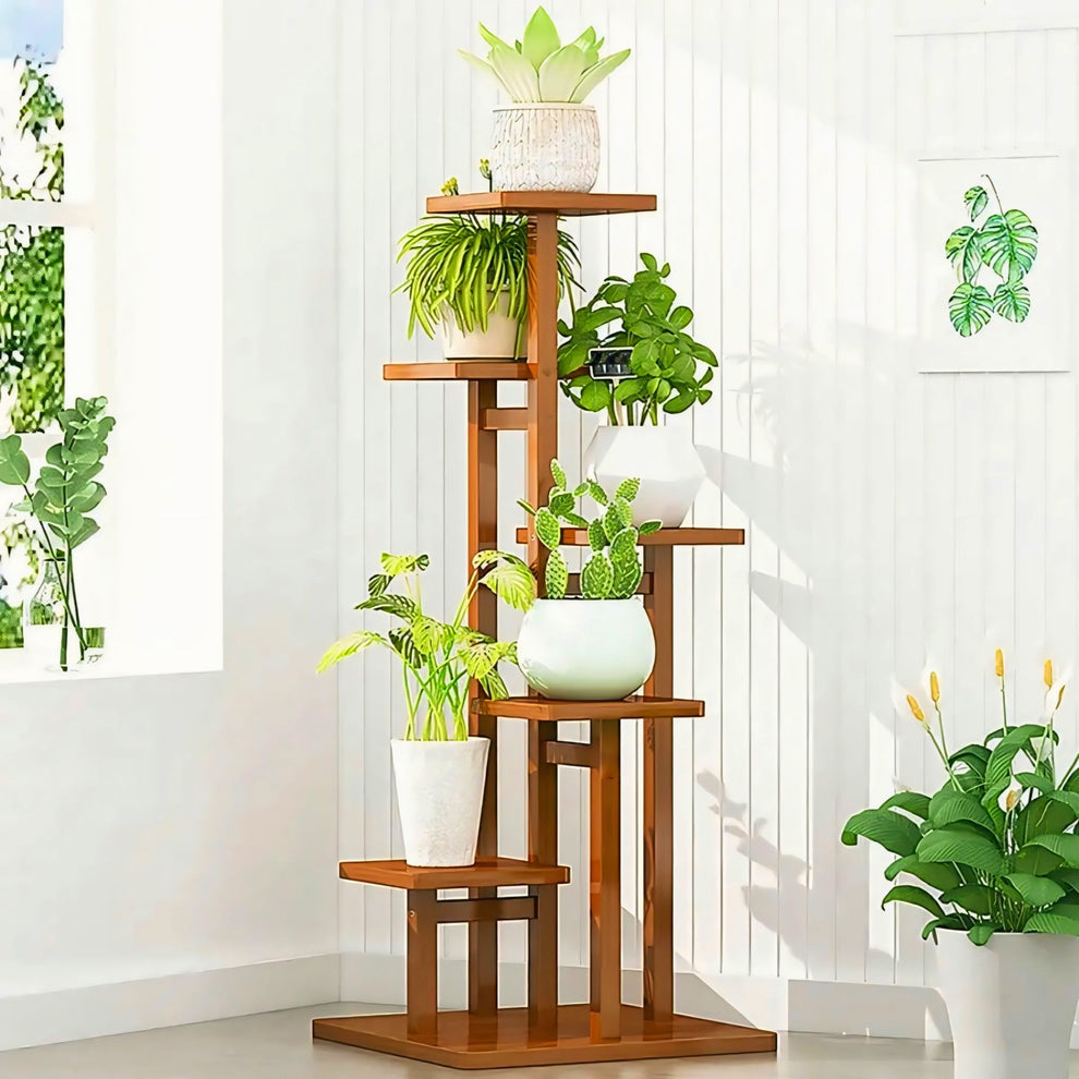 5 Tier Wooden Flower Plant Stand For Living Room, Office, Balcony