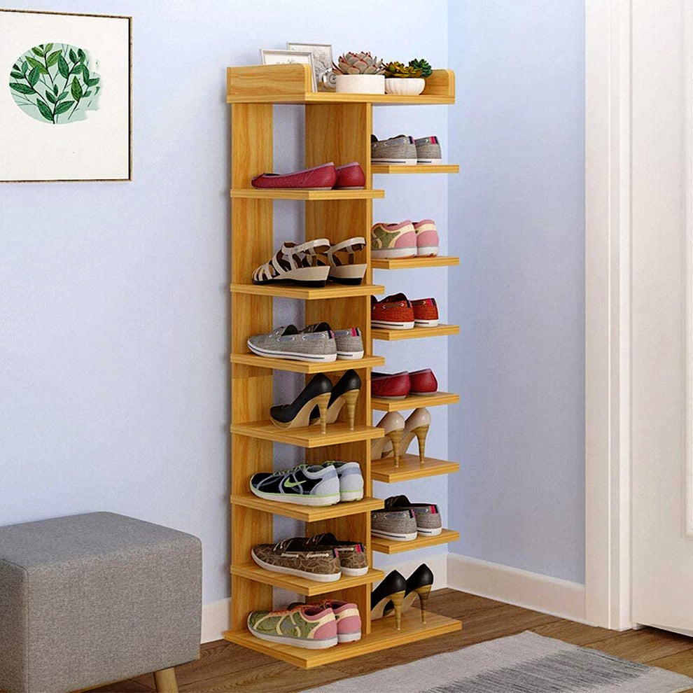 Double Row Shoe Rack Organizer, Space Saving Shoes Storage, Wooden Shoes Racks