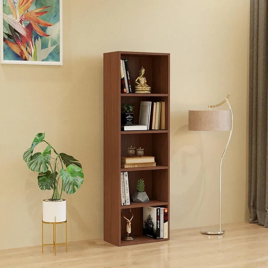 5-Shelf Narrow Bookcase Pure Mehugoni Wooden