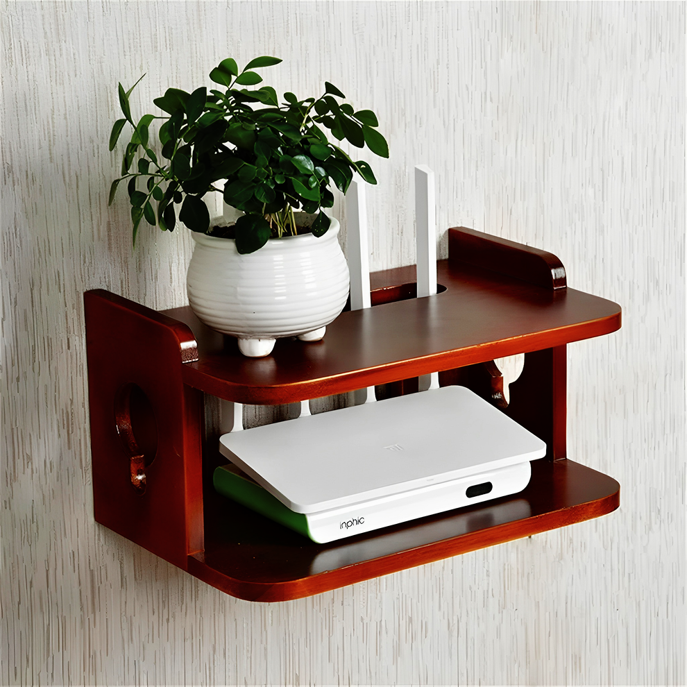 Internet Router Corner Shelf Wooden Wall Hanging Router Shelf For Office & Home – Home Decor Solutions