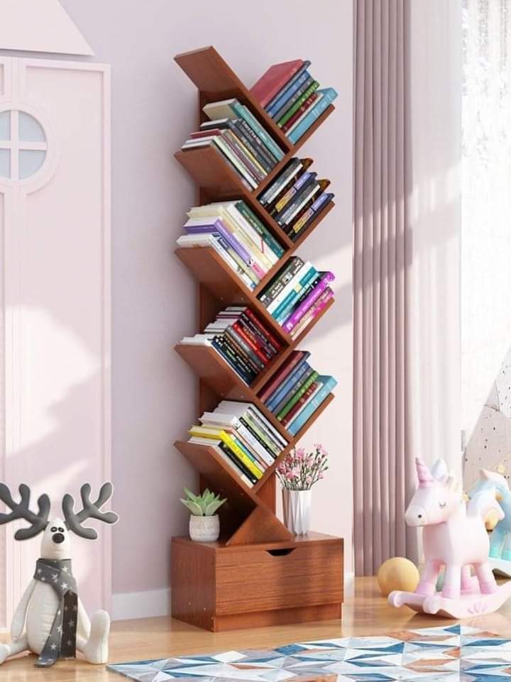 Wooden Tree Shape 9 Tier Bookshelf For Office & Home