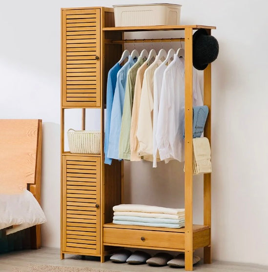 Minimalist Bedroom Closets Storage Organizer | Wooden Clothes Stand