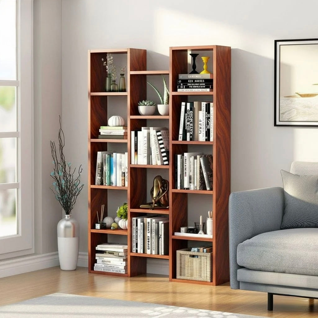 Modern Wooden Multi-Shelf Bookshelf