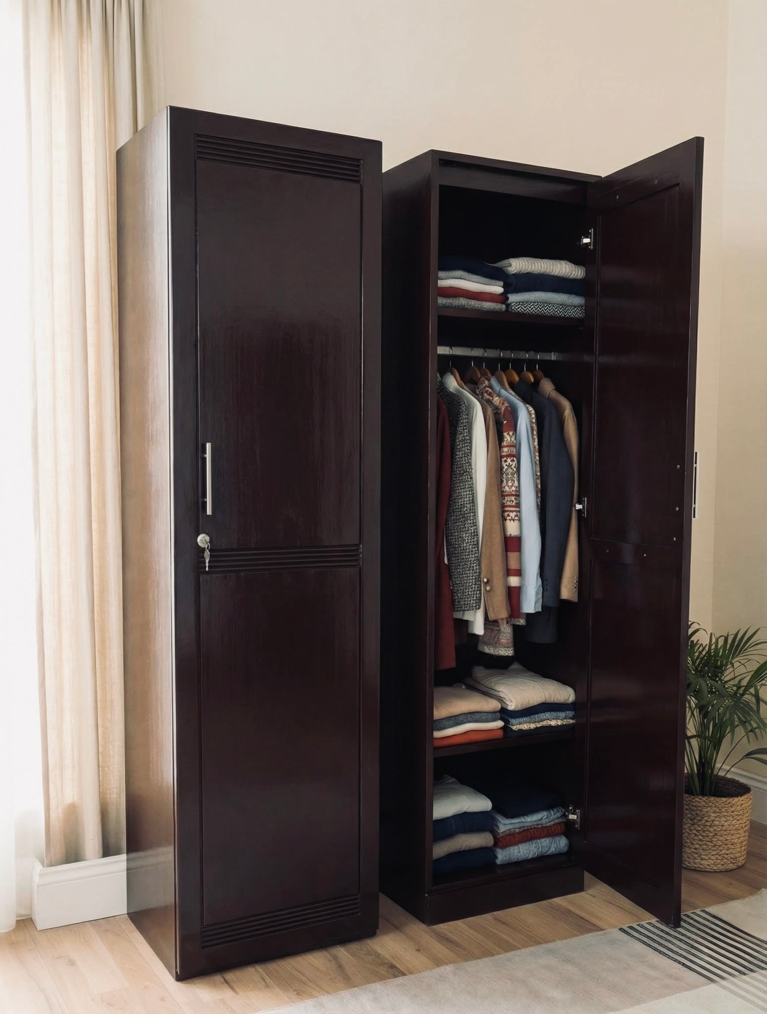 Wooden Single Door Wardrobe | Minimalist Single Door Almira