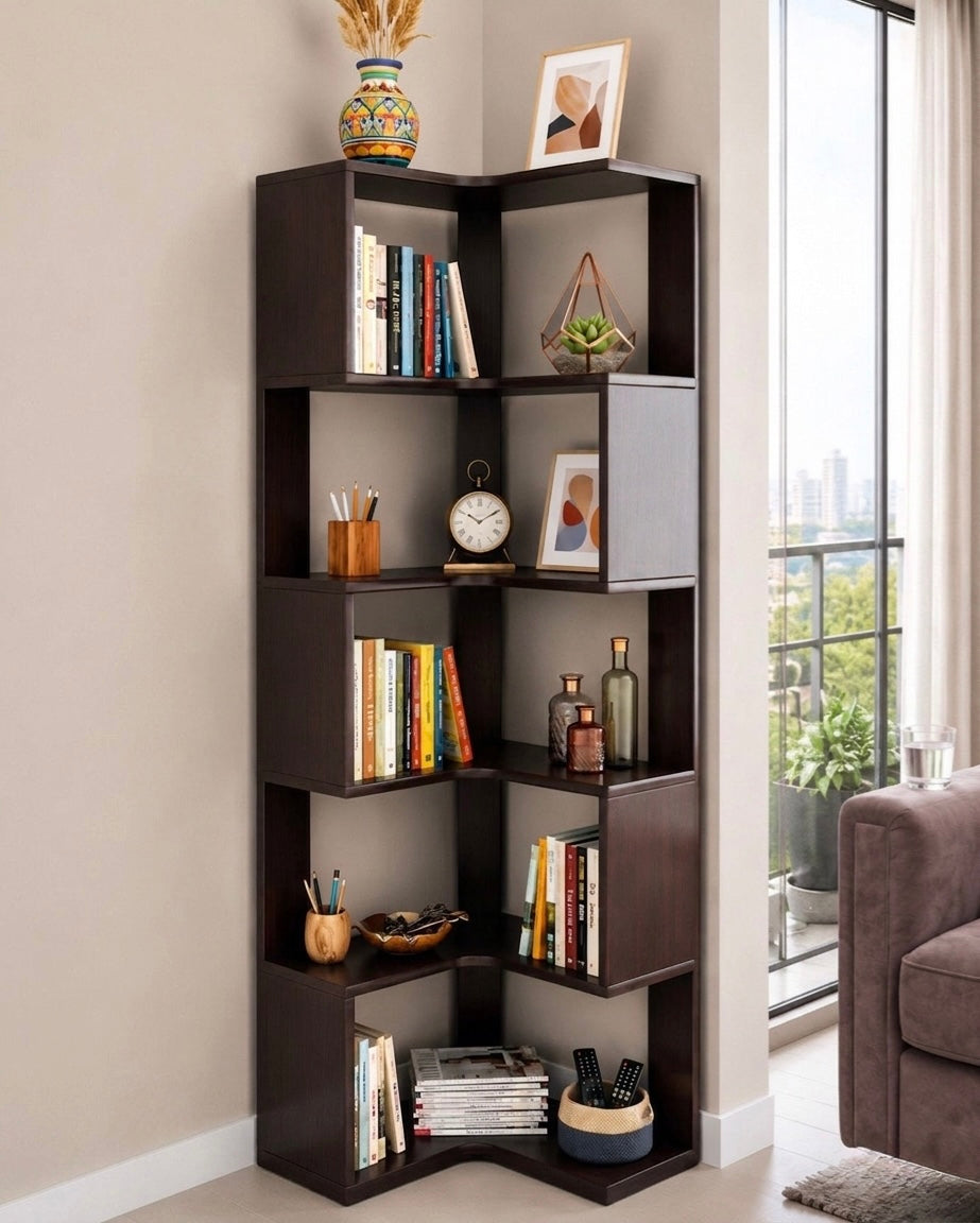 Wooden Stylish corner bookshelf