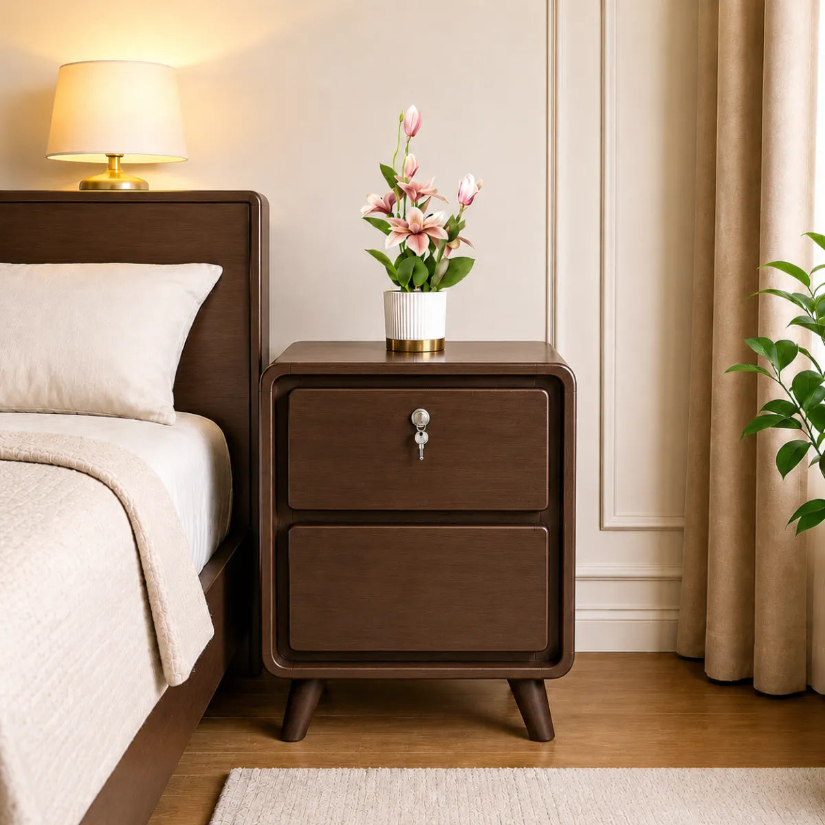 Modern Wooden Bedside Cabinet with Drawer Lock