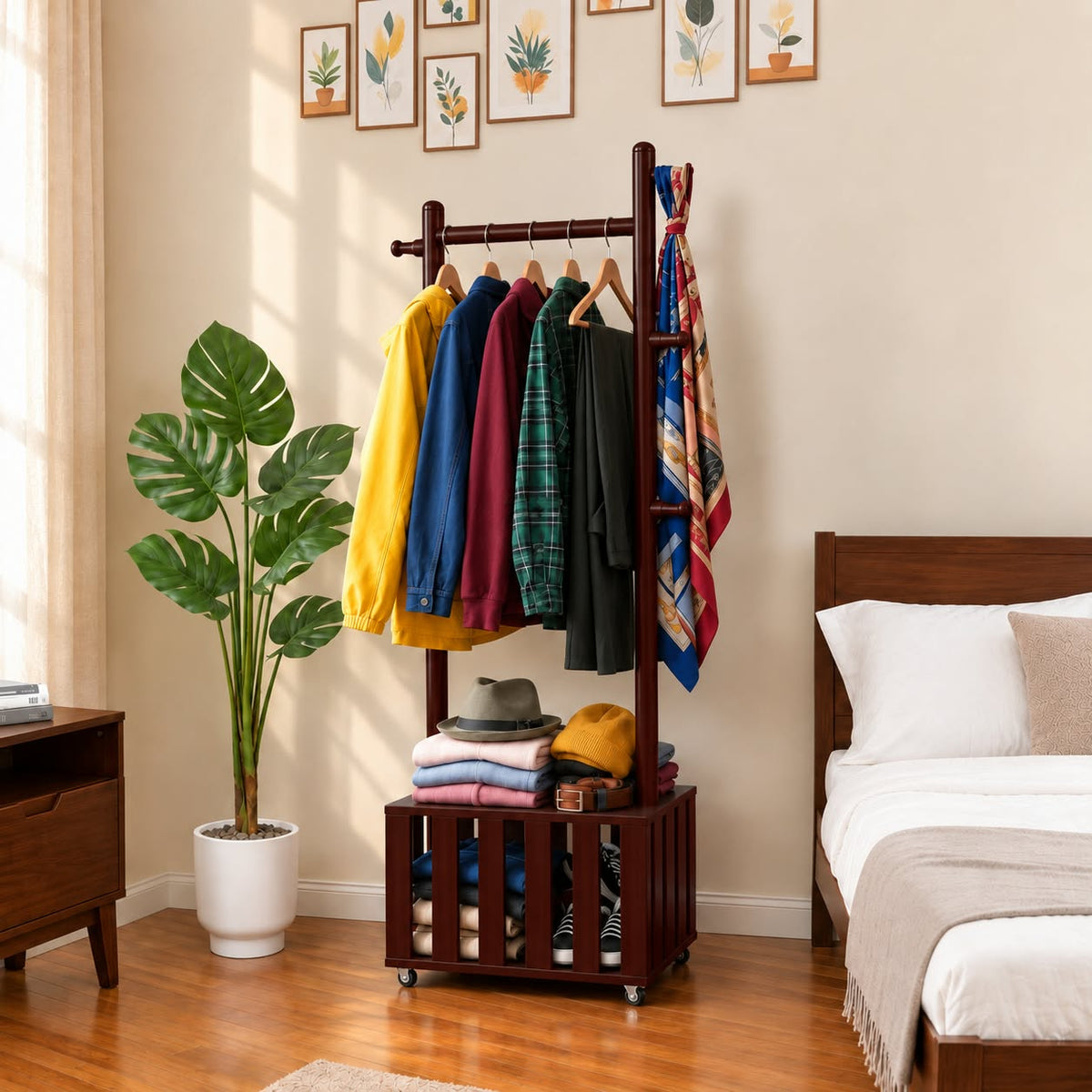 Premium Wooden Coat & Clothes Hanger Rack with Wheels