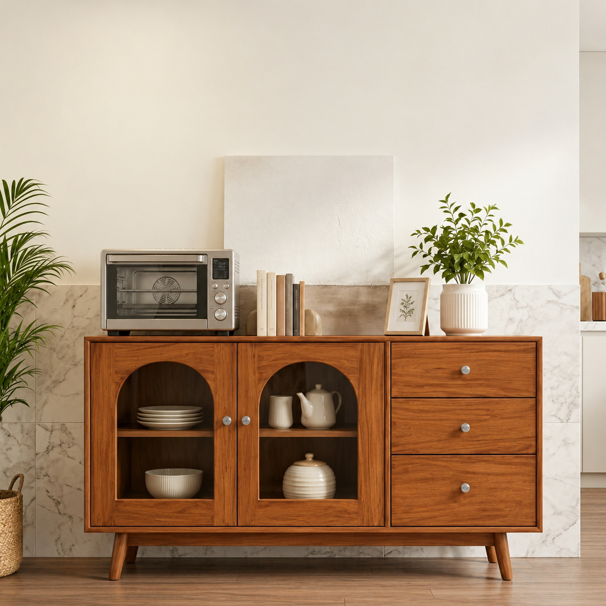 Premium Wooden Sideboard Buffet Cabinet with Glass Doors & Drawers