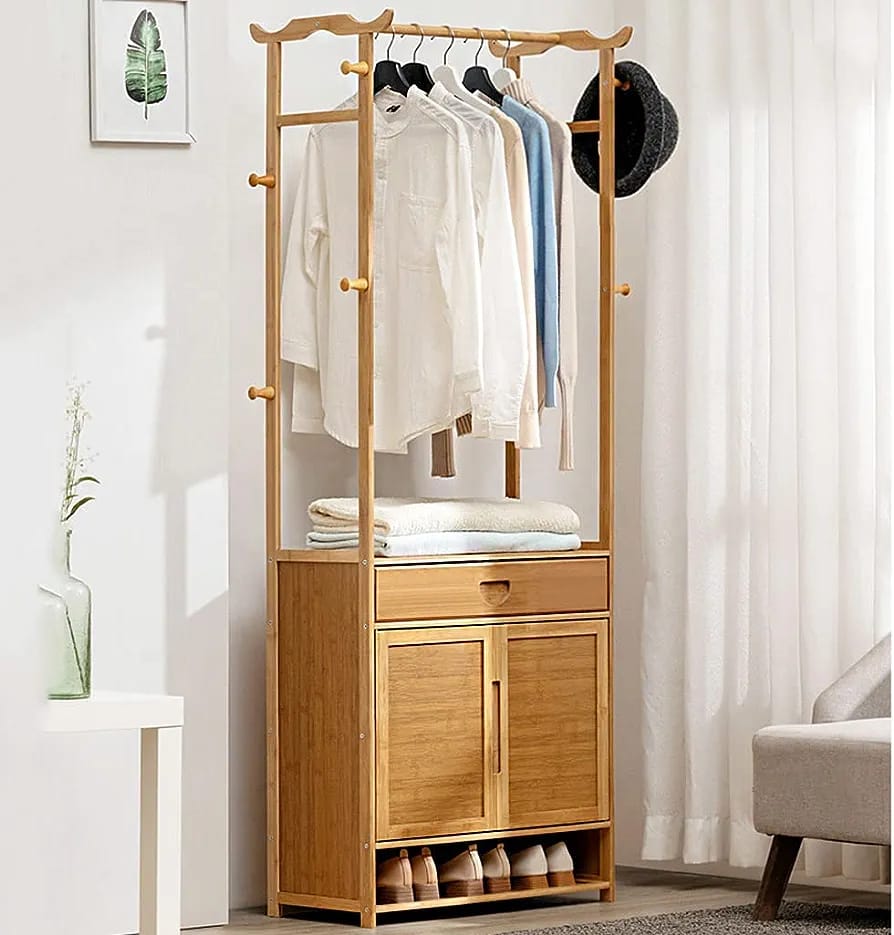 Wooden Alna with Cabinet | Simple And Modern Clothes Rack – Home Decor ...