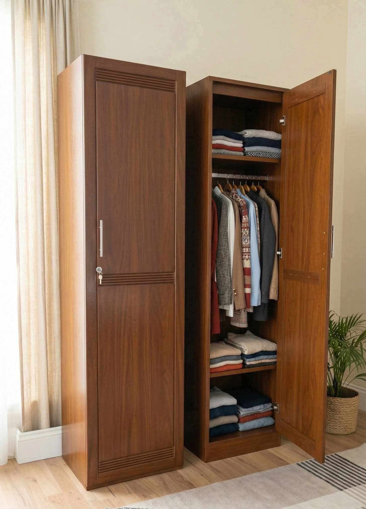 Wooden Single Door Wardrobe | Minimalist Single Door Almira
