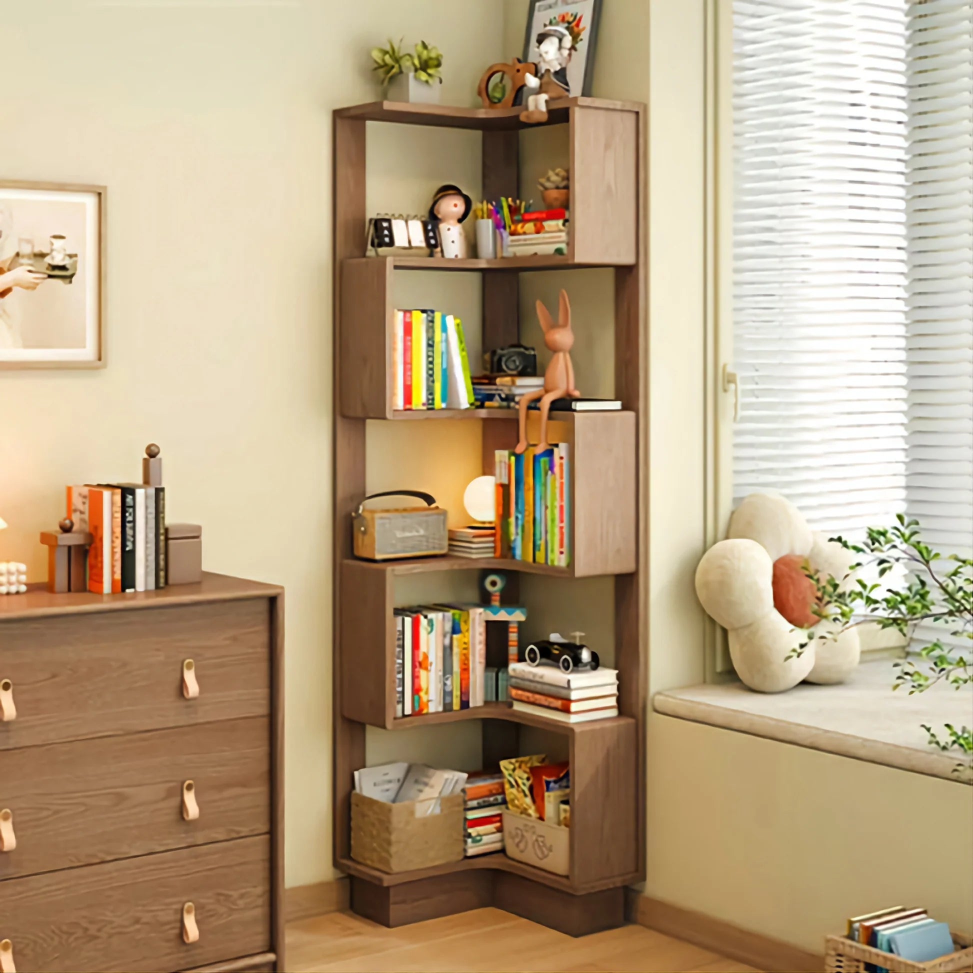 Wooden Stylish corner bookshelf