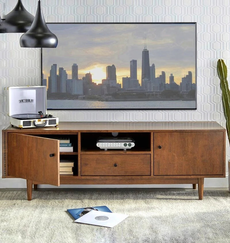 Modern Wooden TV Unit with Cabinets & Storage Drawer