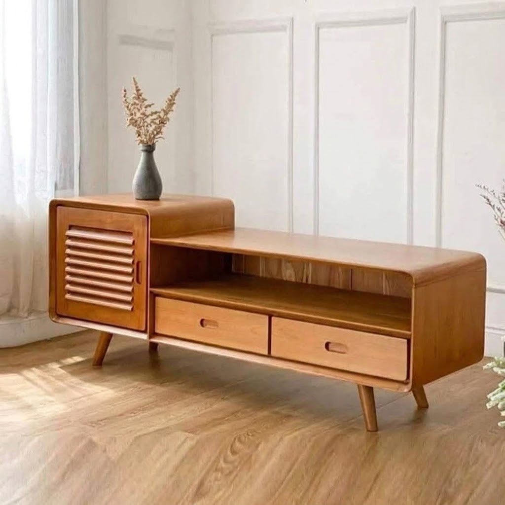 Modern Wooden TV Console Table with Drawers