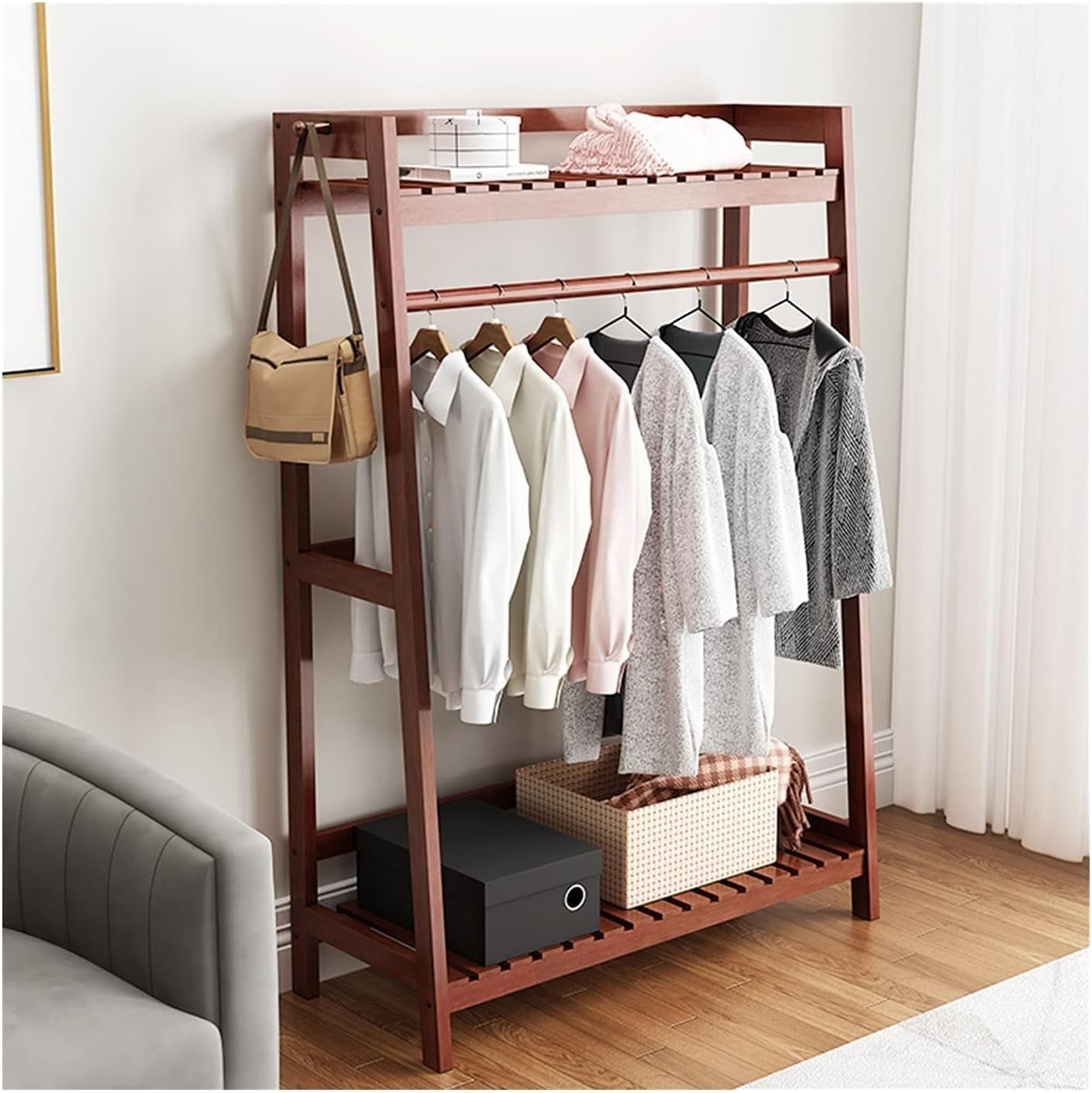 Wooden Clothes Stand with Rack