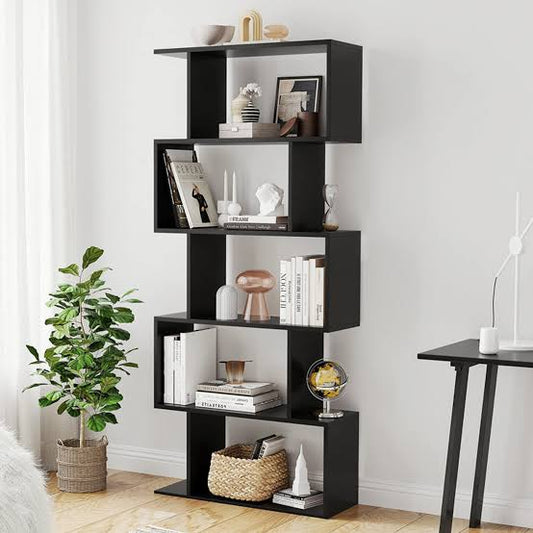 Function Home 5-Tier Bookshelf, Wooden S-Shaped Bookcase,