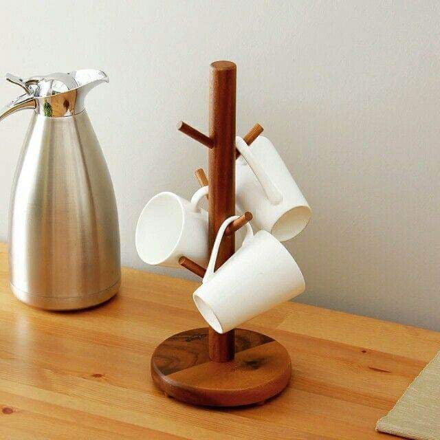 Tree Shape Wood Mug Stand Holder