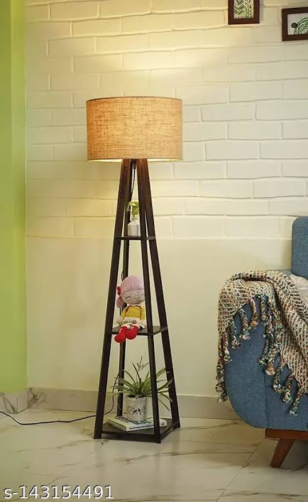 Wooden Floor Lamp With Jute Shade, Bulb And Holder