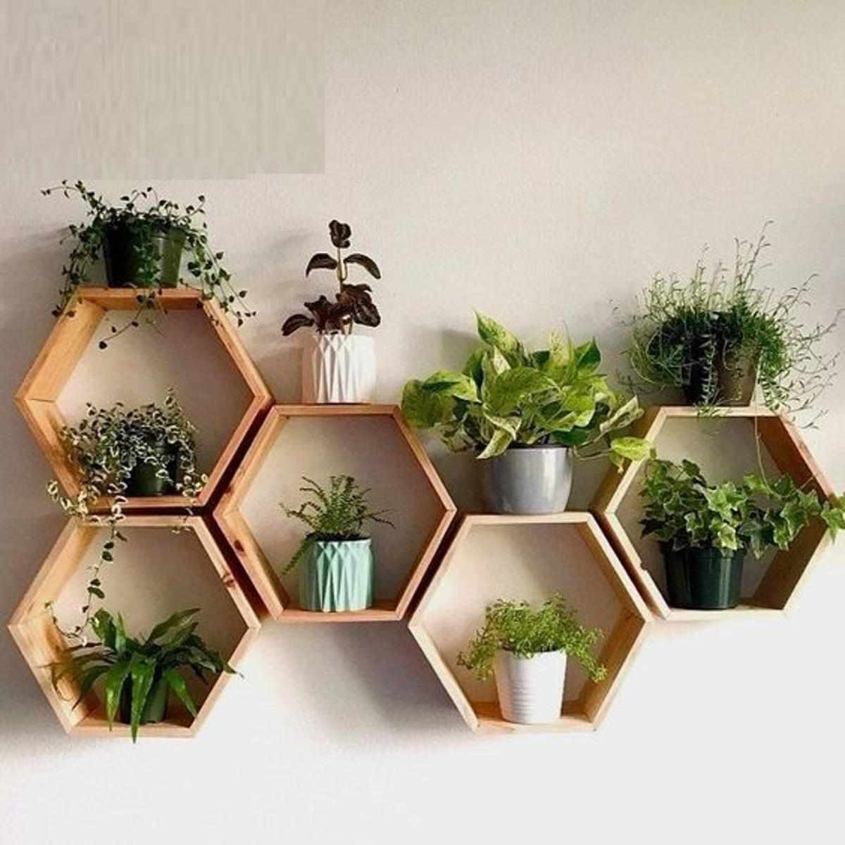 Wooden 5 pics Hexagon Wall Shelf