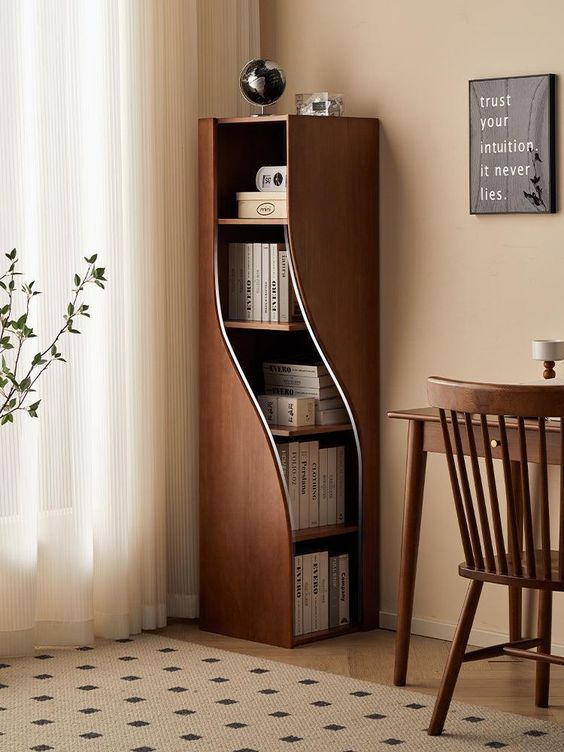 Wooden Bookcase Space Saving Storage Shelf for Living Room Study Office 5 Third Freestanding Bookcase Stackable Modern Library Tall Corner Bookcase