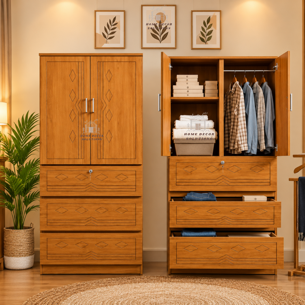 Solid Wooden Wardrobe with 3 Drawers & Storage Almirah