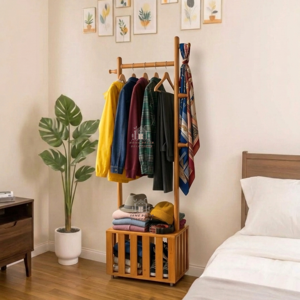 Minimalist Wooden Coat Hanger with Storage Box