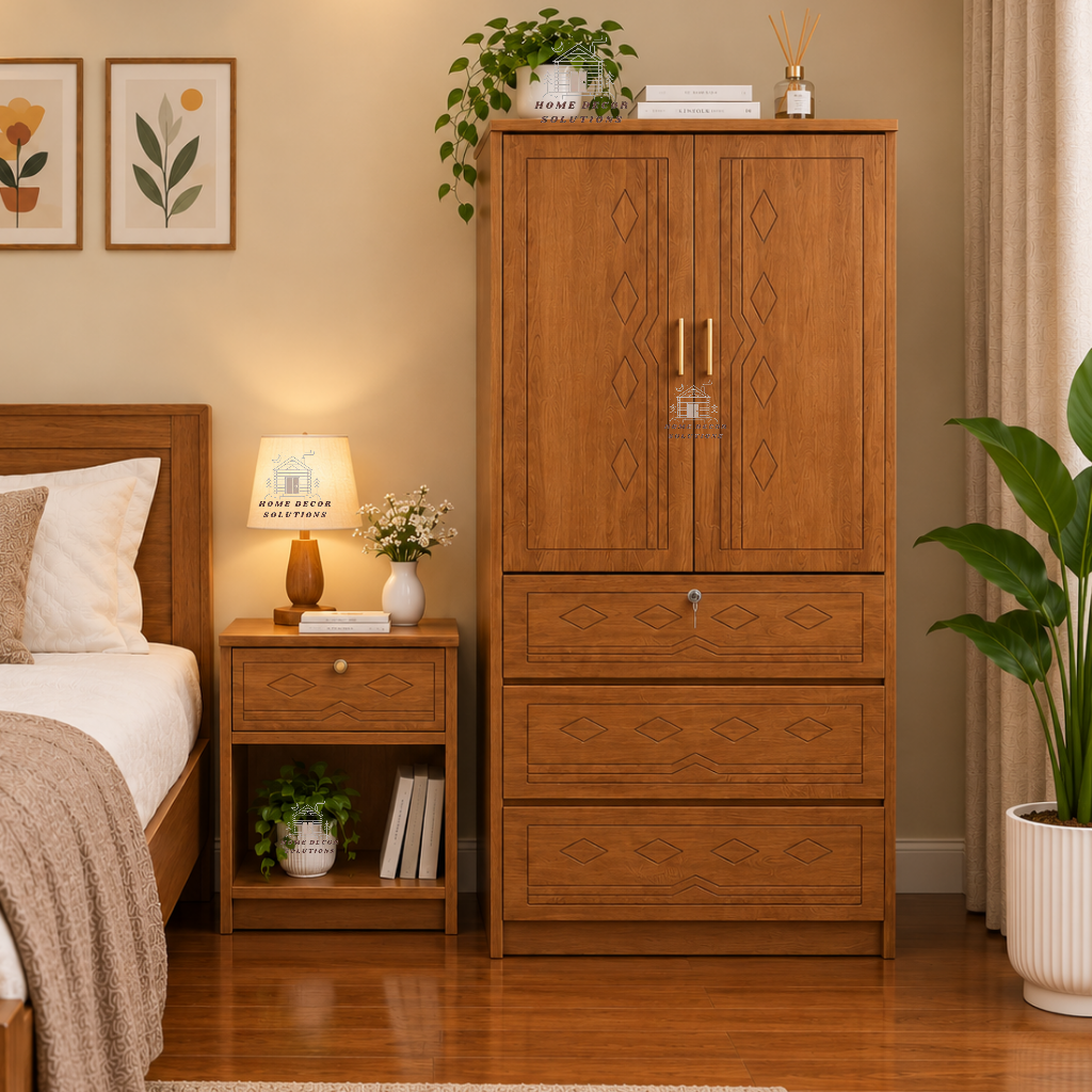 Solid Wooden Wardrobe with 3 Drawers & Storage Almirah