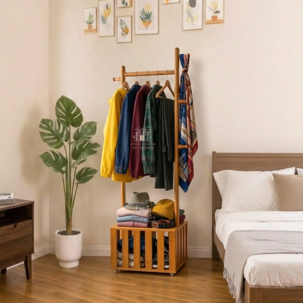 Minimalist Wooden Coat Hanger with Storage Box