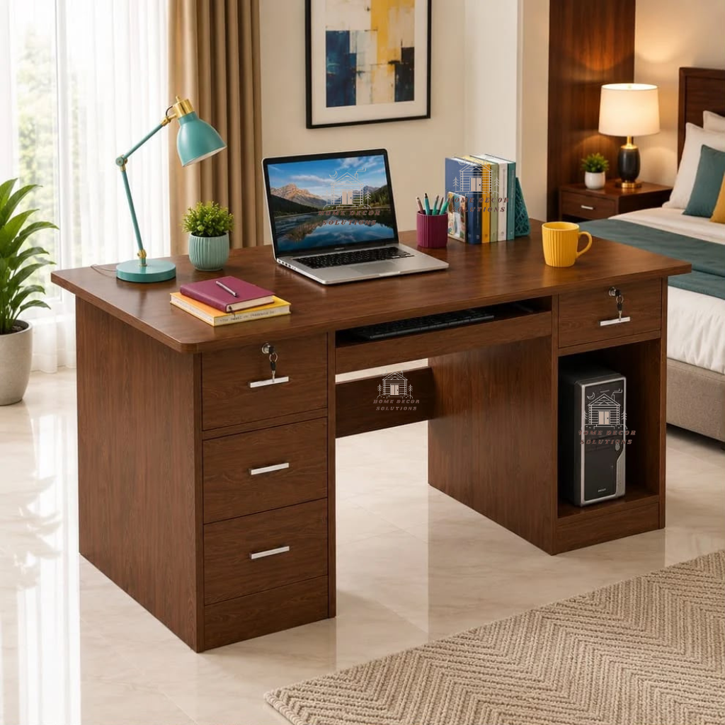 Multifunctional Home Office Wooden Study Table with Keyboard Tray
