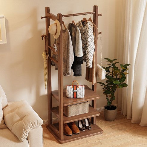 Wooden Multi Layer Alna With 6 Hook And 3 Shelf For Bedroom| wooden cloth stand