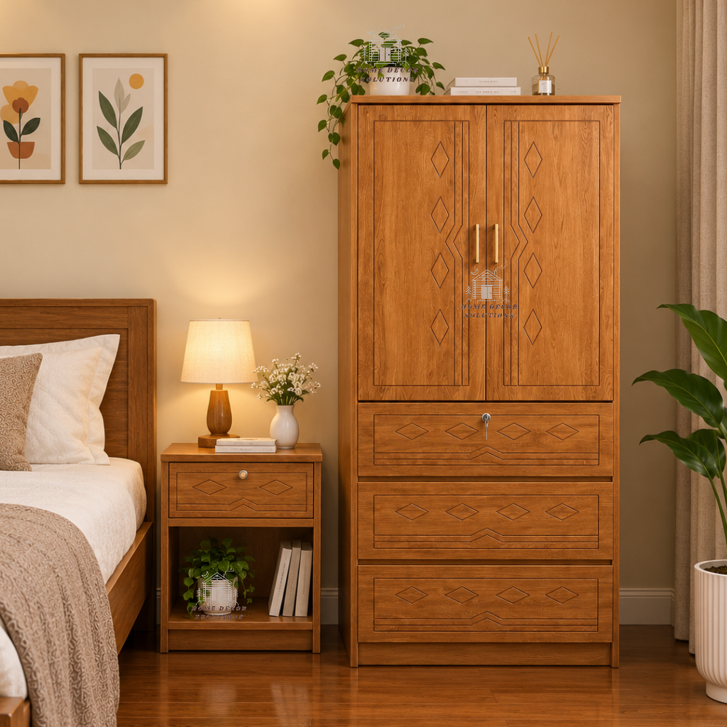 Solid Wooden Wardrobe with 3 Drawers & Storage Almirah