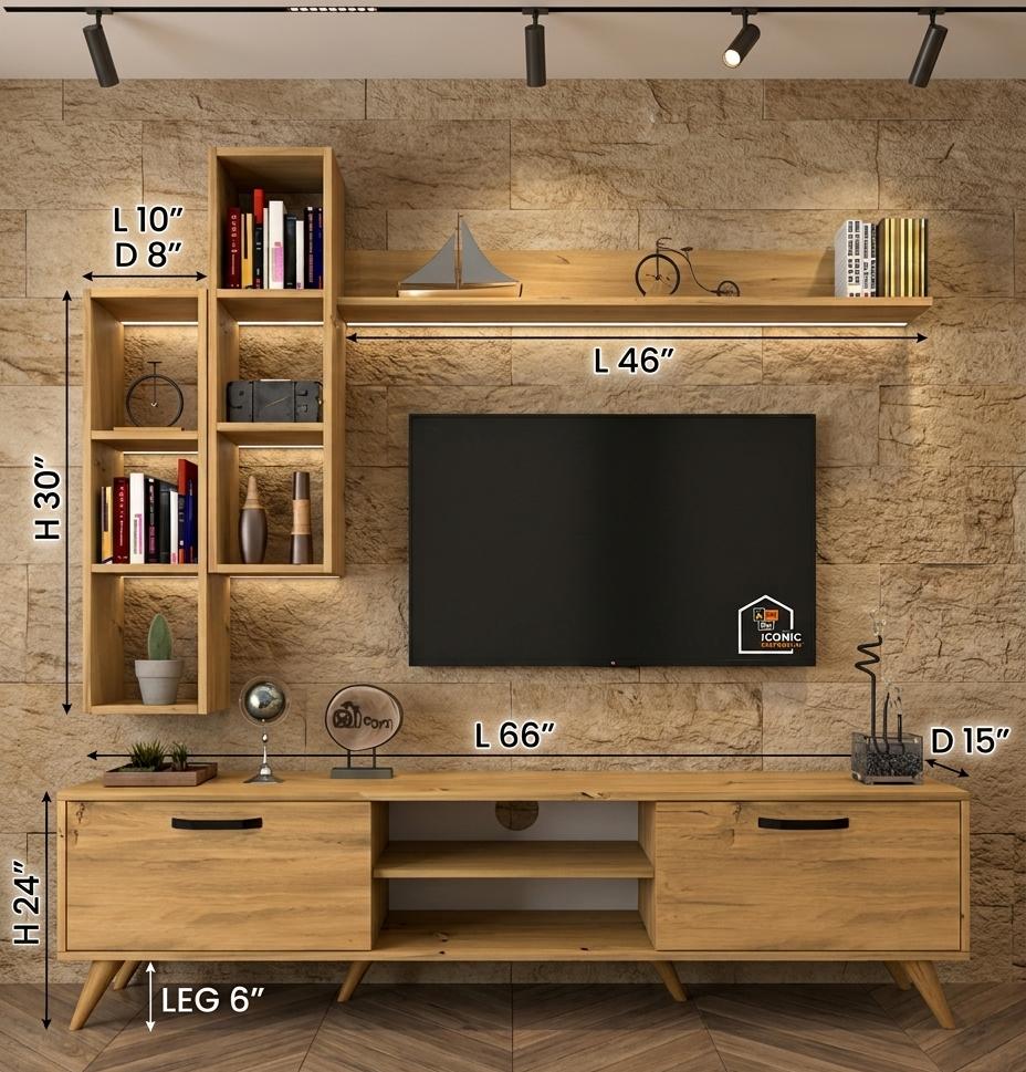 Modern TV Cabinet with Floating Shelves