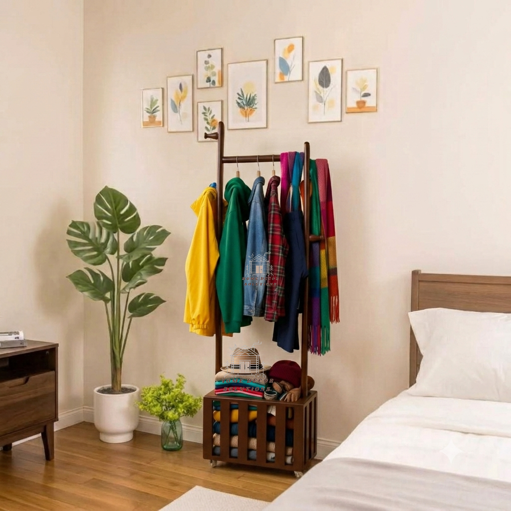 Premium Wooden Coat & Clothes Hanger Rack with Wheels