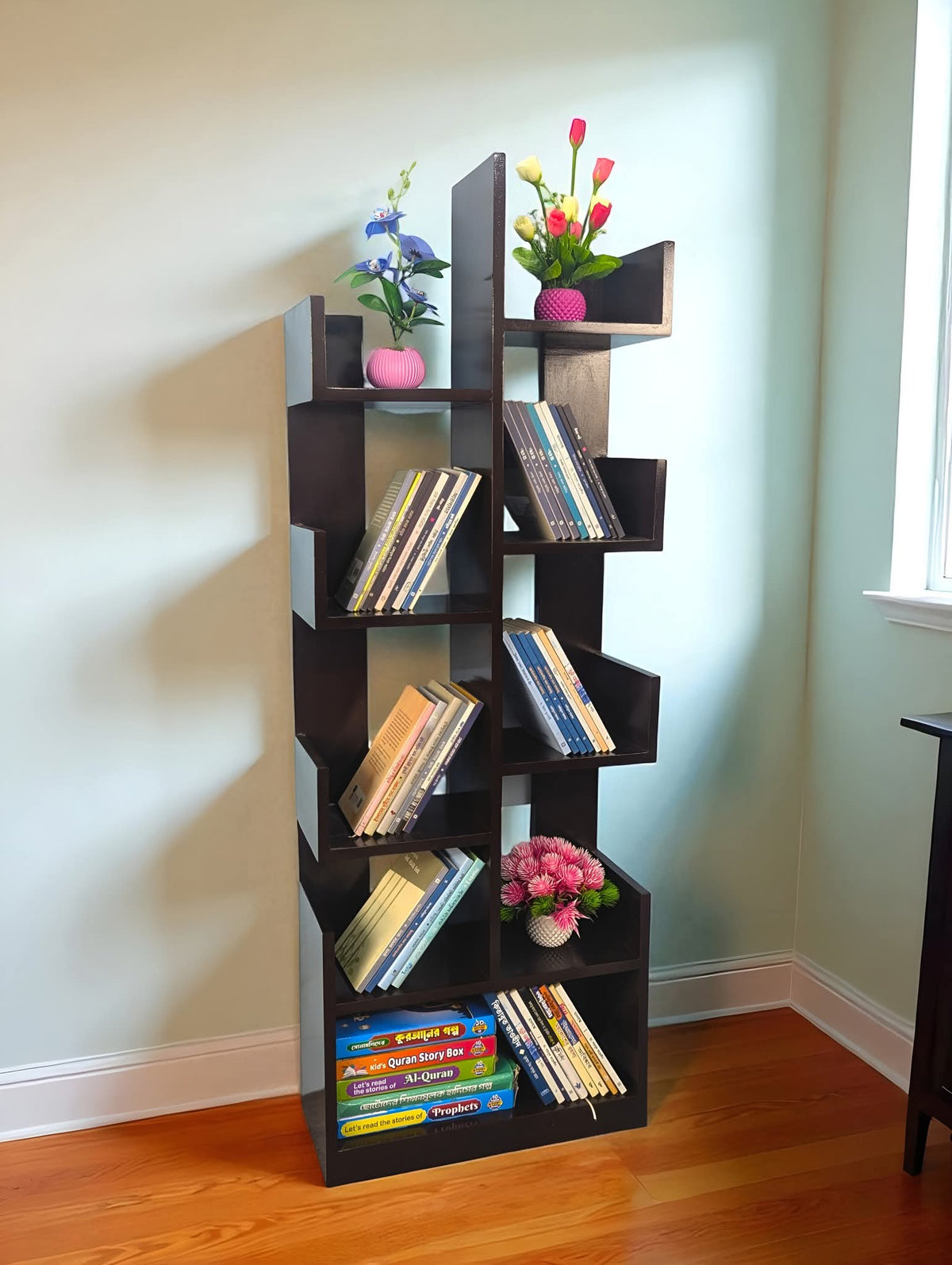 6 Tier L-Shaped Wooden Bookshelf