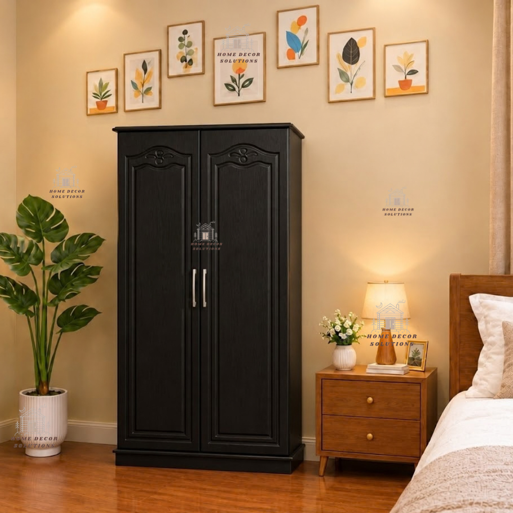 Premium Wooden 2-Door Wardrobe with Hanging Rail & Storage Drawers - Classic Wooden Almirah
