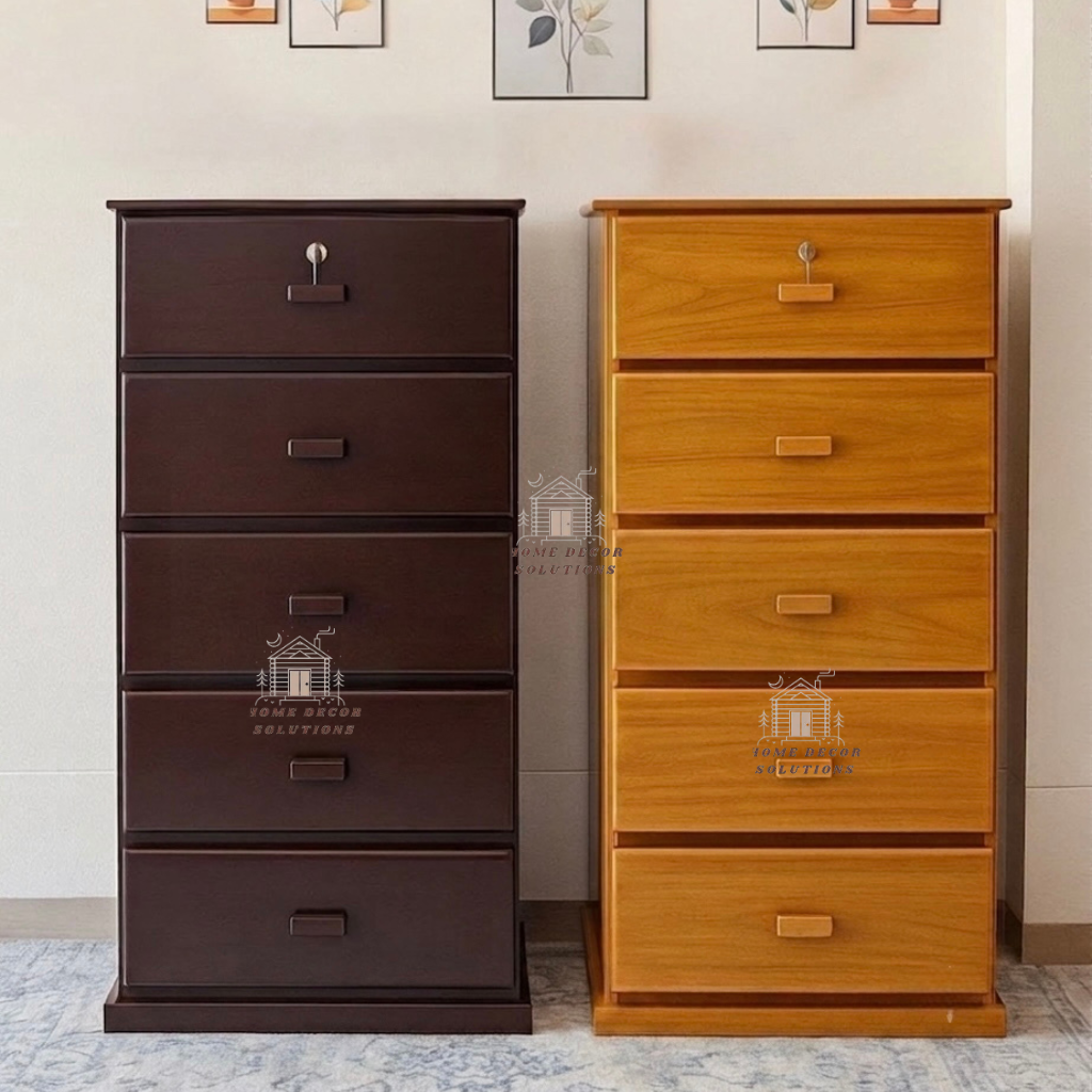 Premium Wooden 5-Drawer Storage Cabinet with Lock