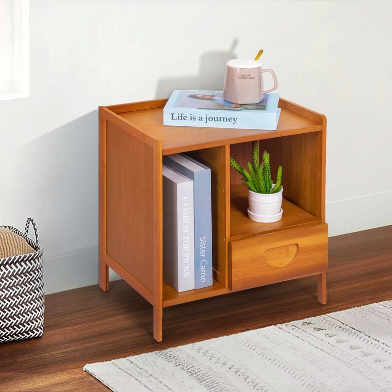 Modern Wooden Bedside Table with Drawer & Shelves