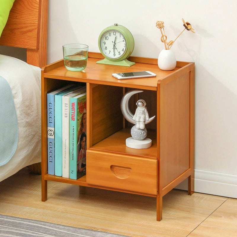 Modern Wooden Bedside Table with Drawer & Shelves